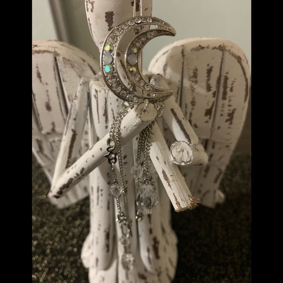 SILVER MOON CRYSTAL RHINESTONE DANGLE HAIRPIN - Picture 4 of 6